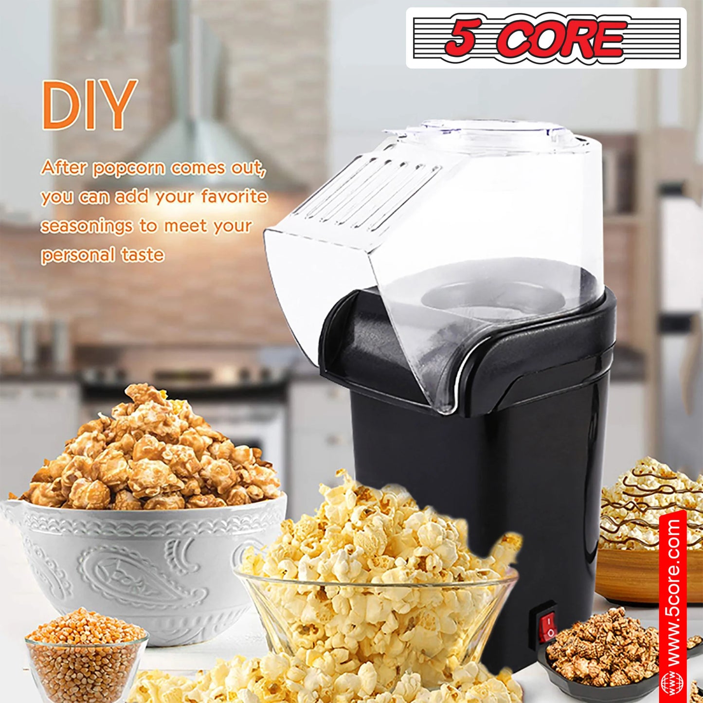 Popcorn Machine Hot Air Popper - Oil-Free, BPA-Free, 16 Cups