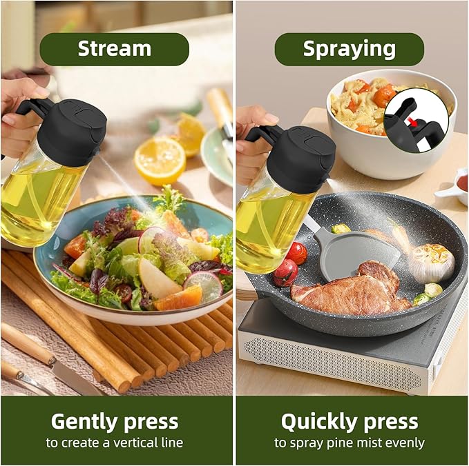 2-in-1 Olive Oil Dispenser – Oil Sprayer for Cooking & Baking with Brush