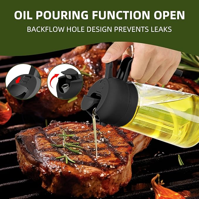 2-in-1 Olive Oil Dispenser – Oil Sprayer for Cooking & Baking with Brush
