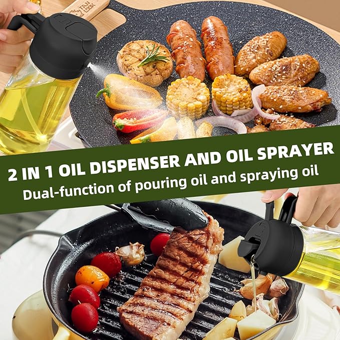 2-in-1 Olive Oil Dispenser – Oil Sprayer for Cooking & Baking with Brush