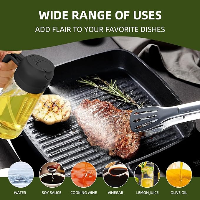 2-in-1 Olive Oil Dispenser – Oil Sprayer for Cooking & Baking with Brush