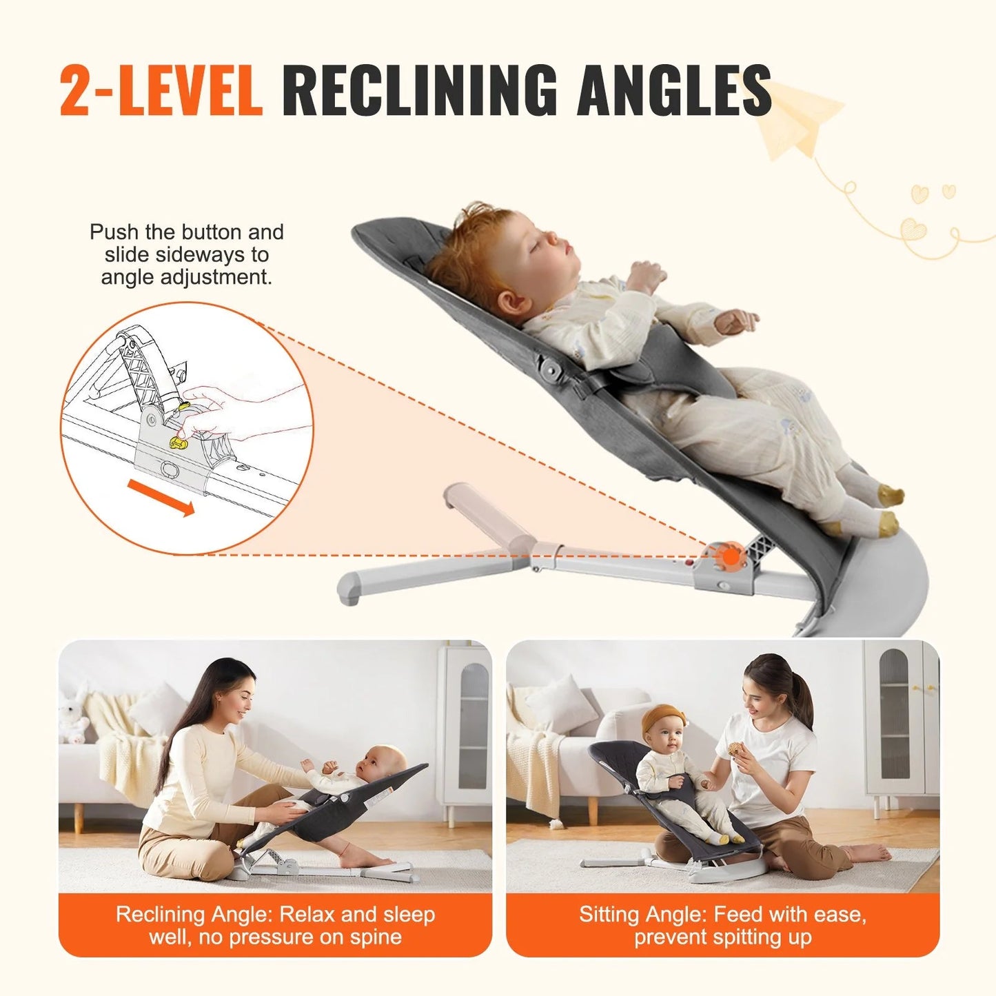 Portable Baby Chair & Bouncer – 2 Reclining Angles for Comfort
