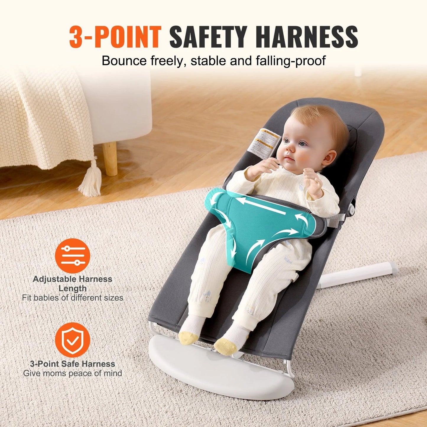Portable Baby Chair & Bouncer – 2 Reclining Angles for Comfort