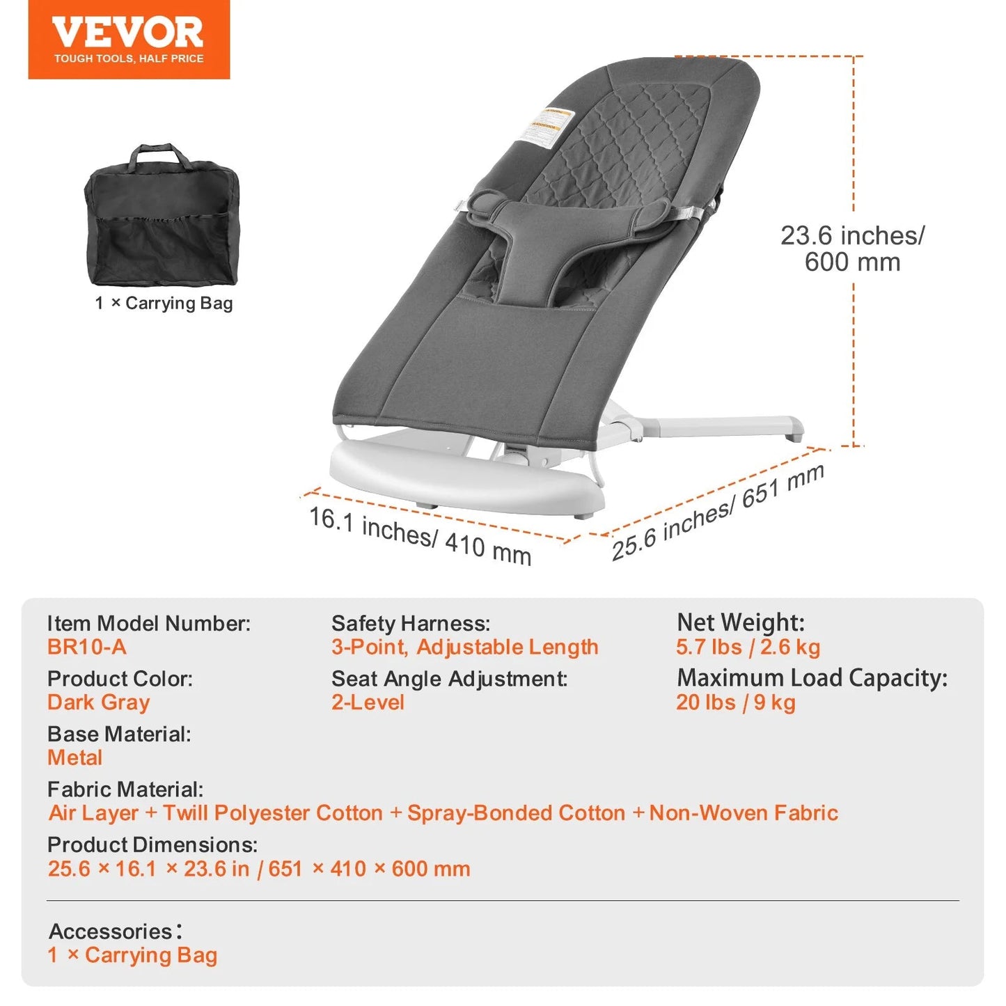 Portable Baby Chair & Bouncer – 2 Reclining Angles for Comfort