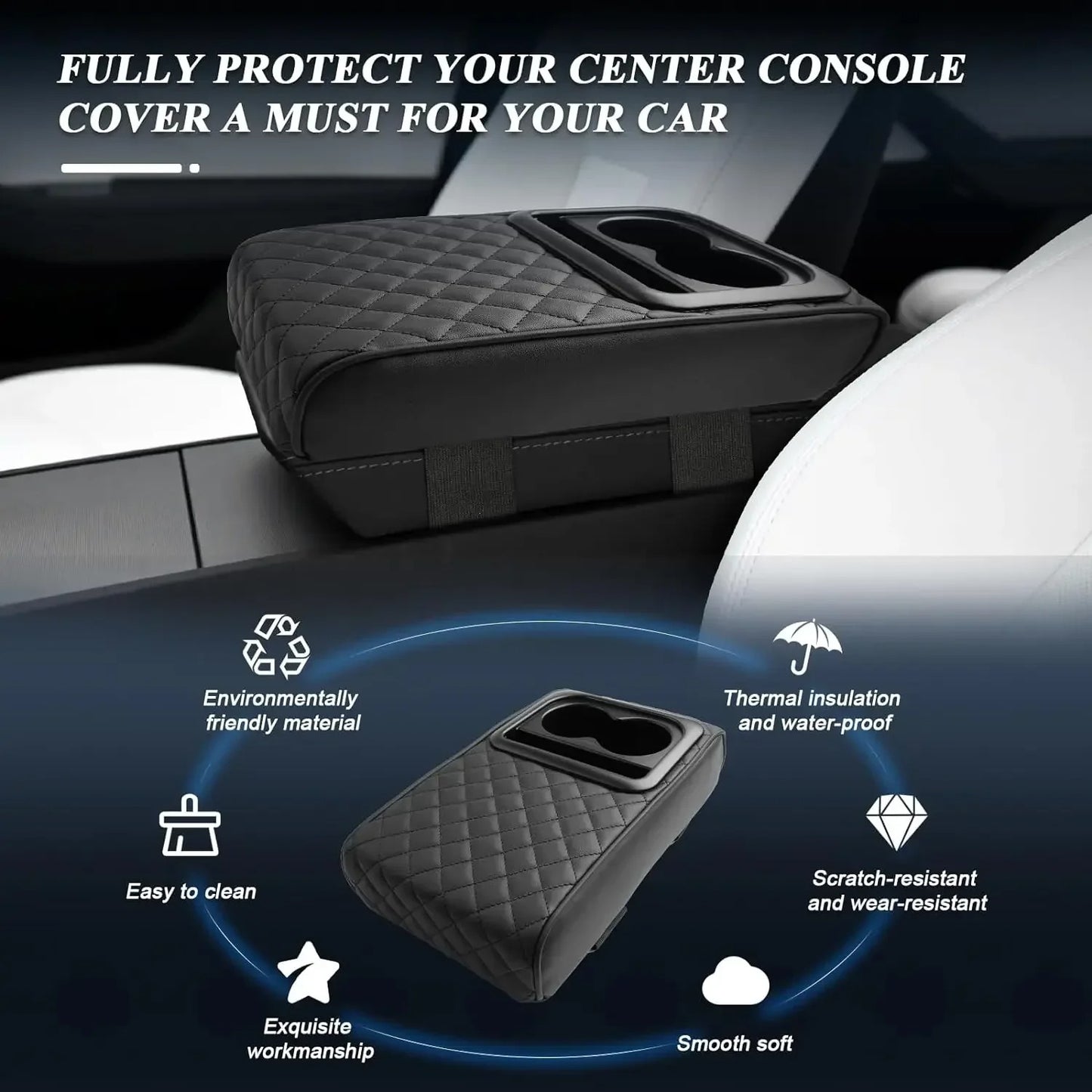 Car Console Cushion - Waterproof Armrest with Cup Holder