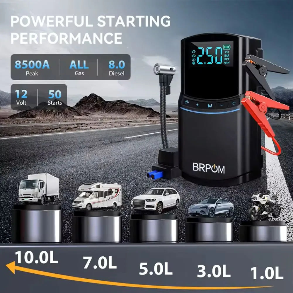 Car Jump Starter 8500A 4-in-1 Air Pump & Compressor 17800mAh