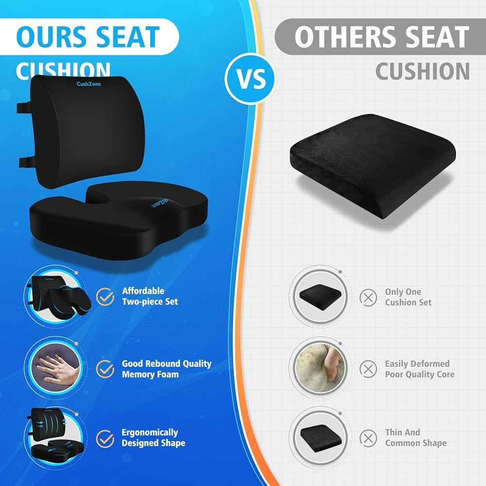 Memory Foam Seat Cushion & Lumbar Support Pillow Set