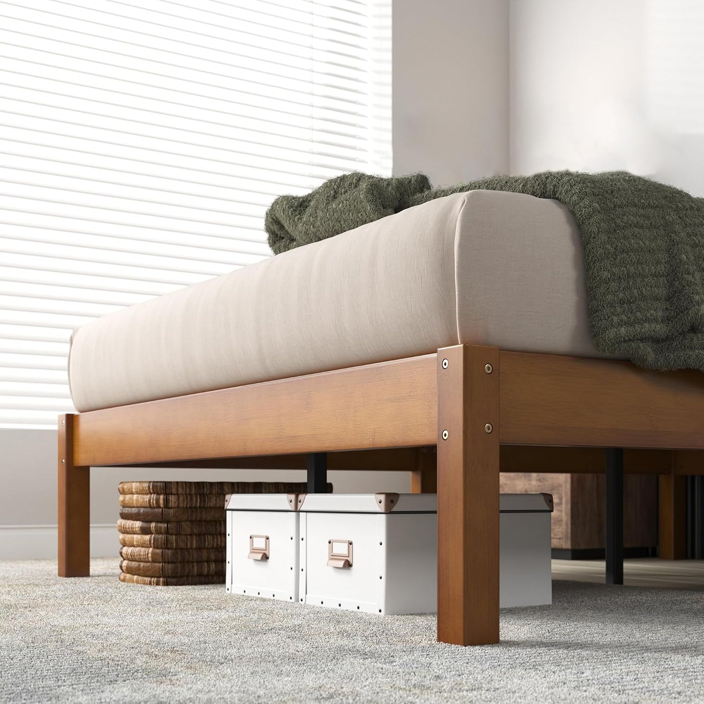Bamboo Platform Bed Frame Queen - No Box Spring Needed