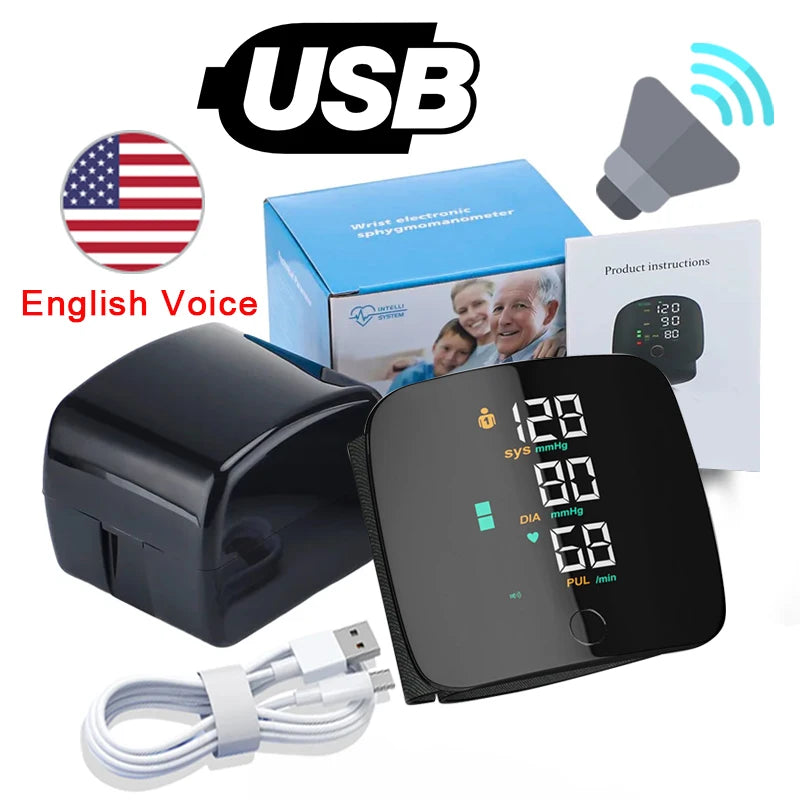 Rechargeable LED Wrist BP Monitor - Voice Broadcast
