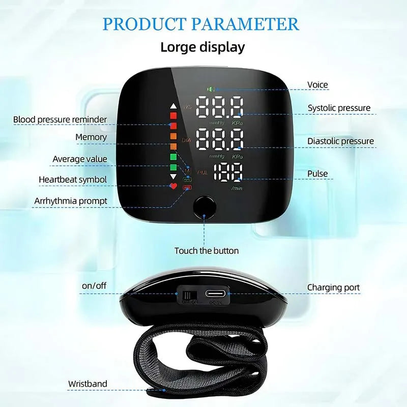 Rechargeable LED Wrist BP Monitor - Voice Broadcast