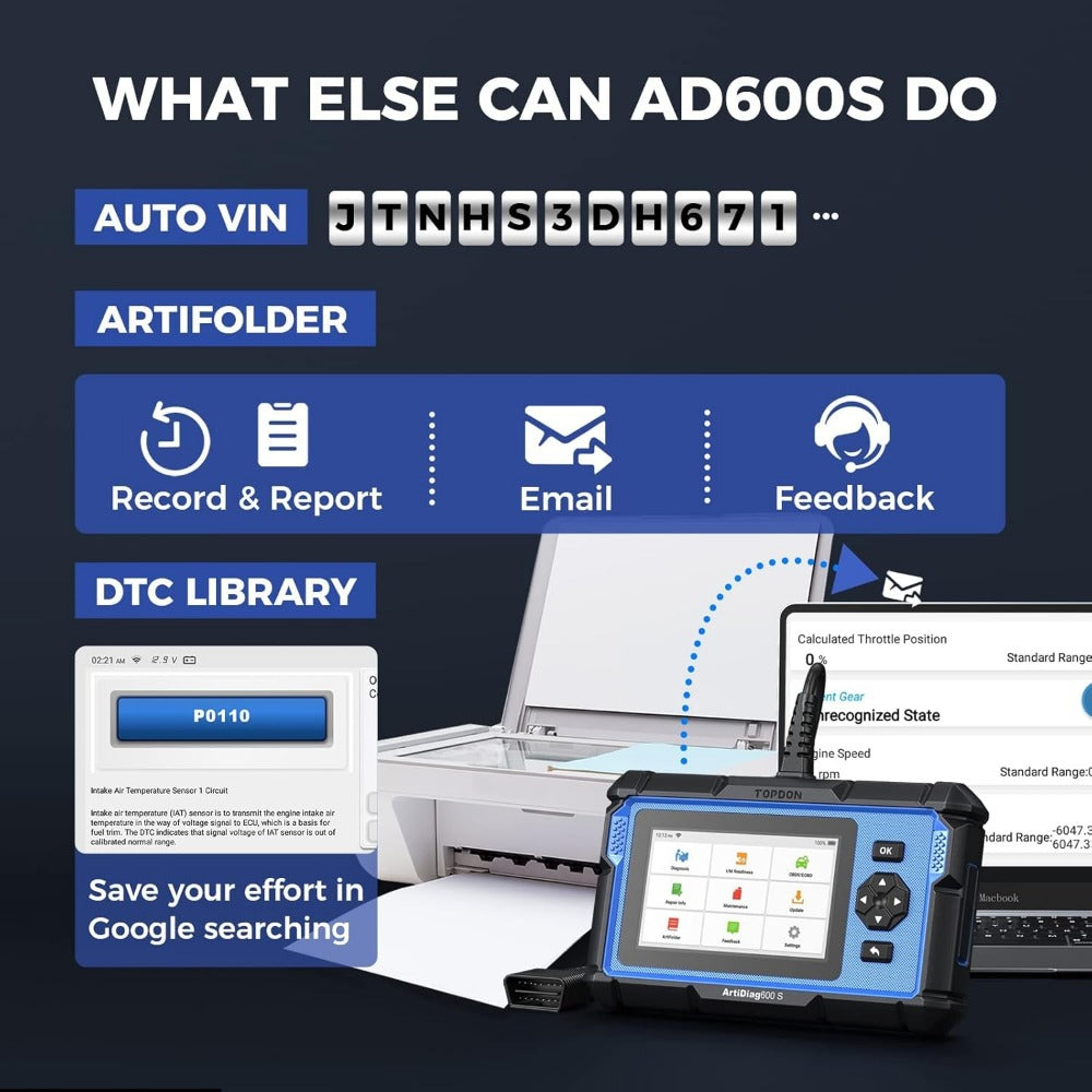 TOPDON AD600S OBD2 Scanner: 9 Resets, ABS/SRS/Engine Diagnostics