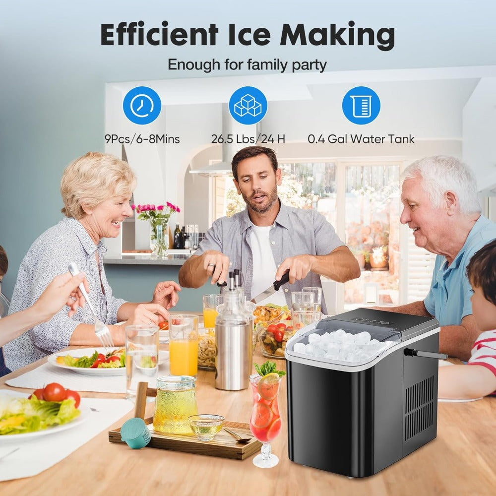 Portable Ice Maker - 9 Cubes in 6 Mins, 26.5lbs/Day