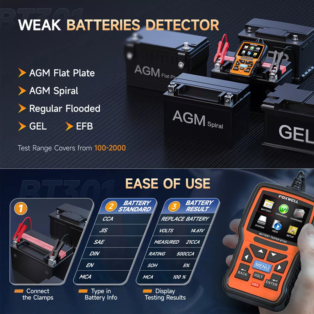 Car Battery Tester 6V 12V - FOXWELL BT301 Digital Analyzer