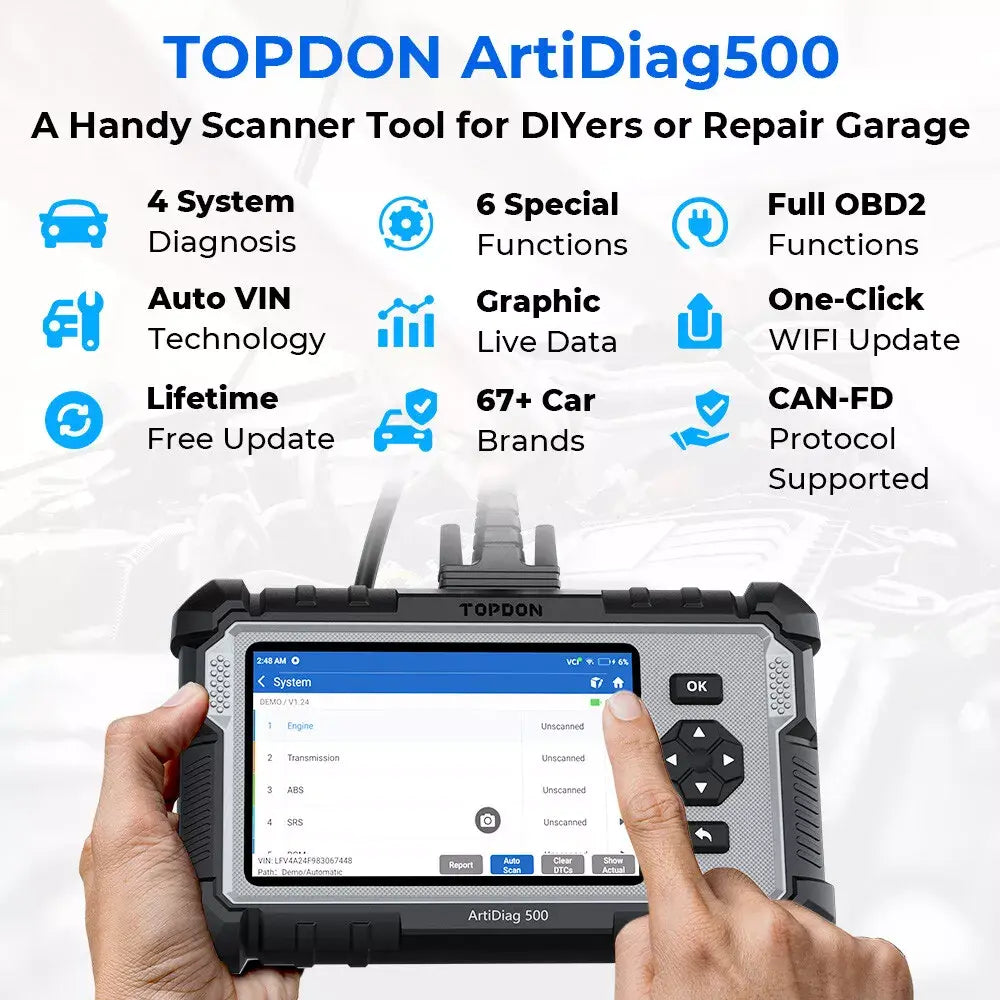 AD500 Car Scanner: Full OBD2, Engine, ABS, SRS Support