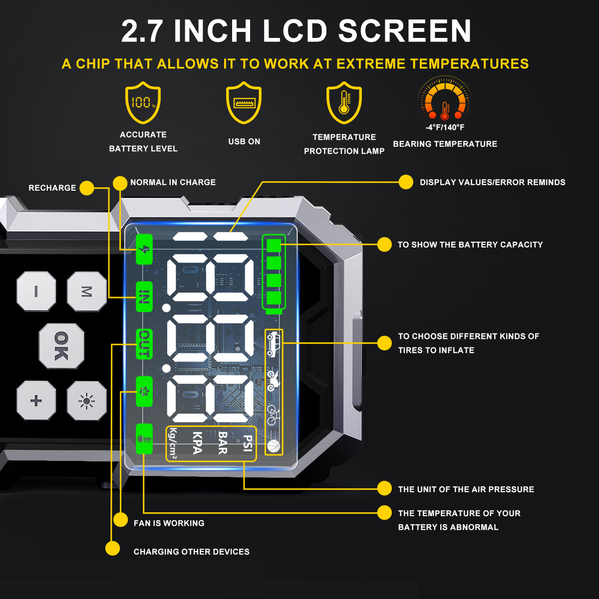 Car Jump Starter with Air Compressor and LCD Screen