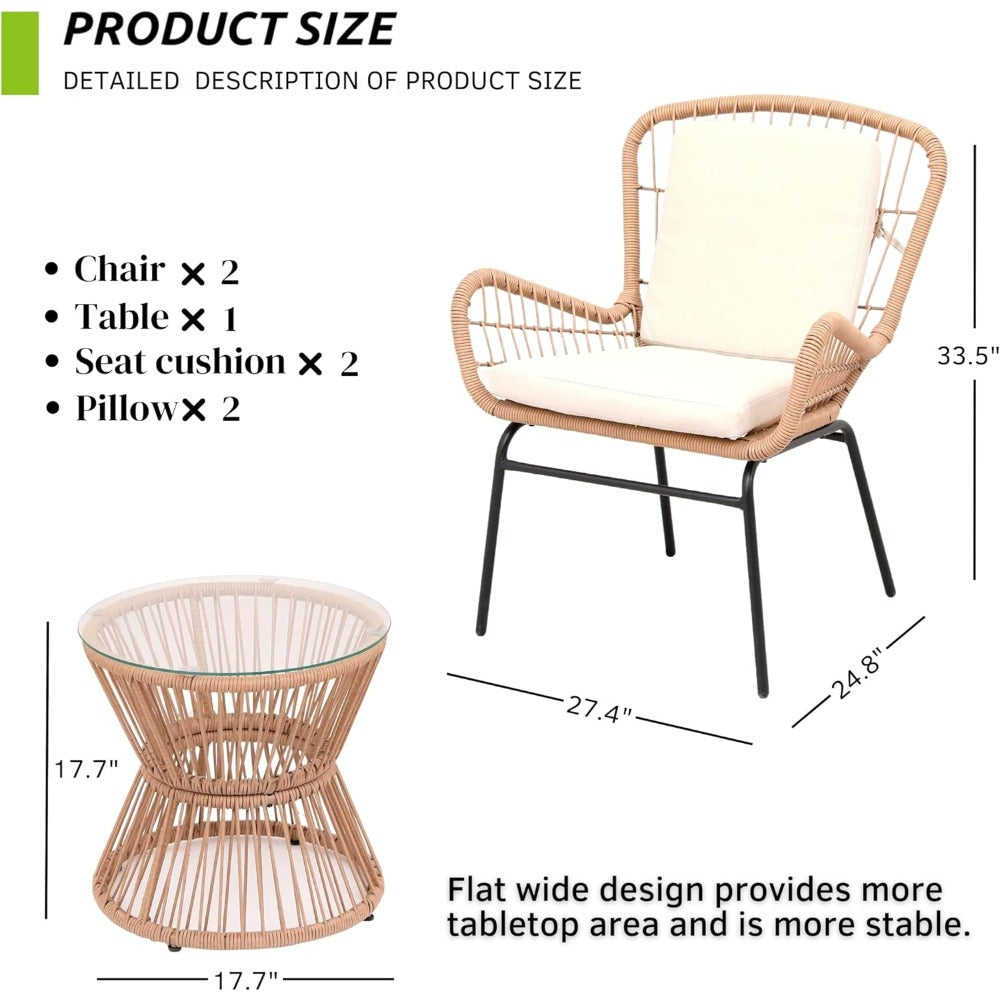 Outdoor Wicker Furniture: 3-Piece Rattan Patio Bistro Set