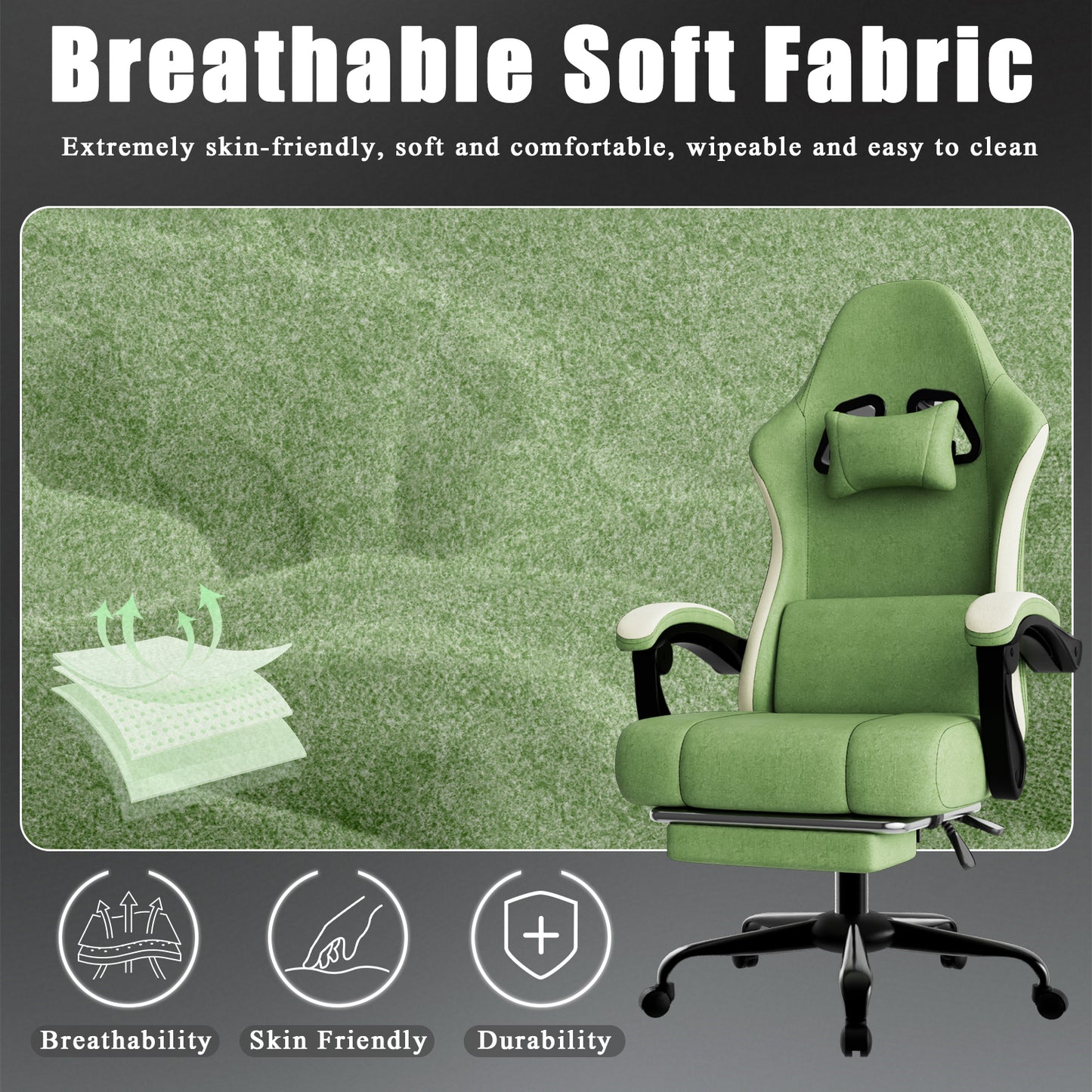 Ergonomic Gaming Chair with Spring Cushion & Footrest