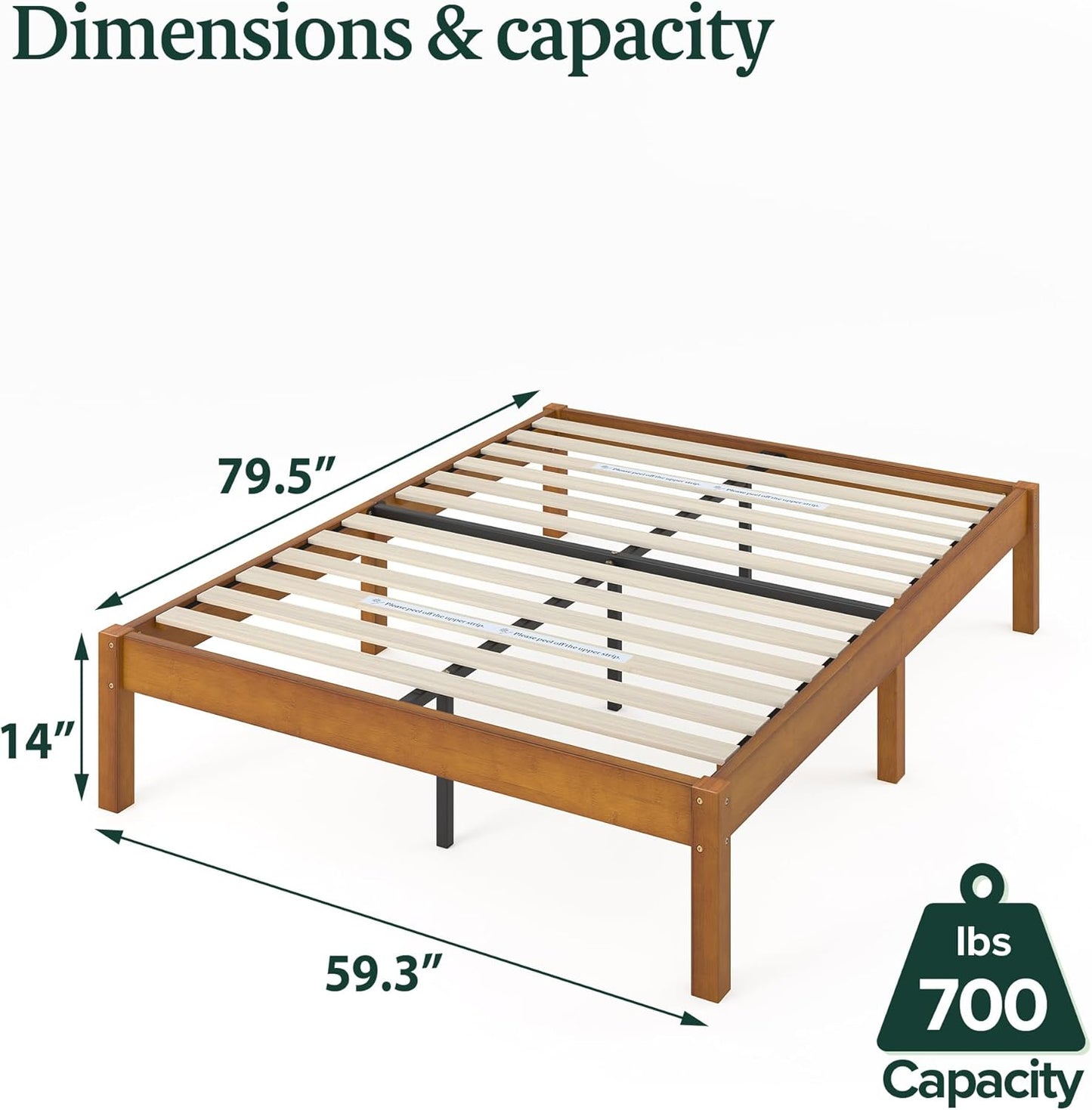 Bamboo Platform Bed Frame Queen - No Box Spring Needed