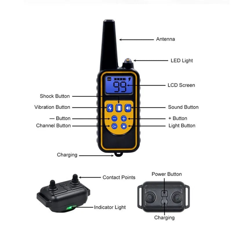 Rechargeable Dog Training Collar - 800m Remote, Waterproof