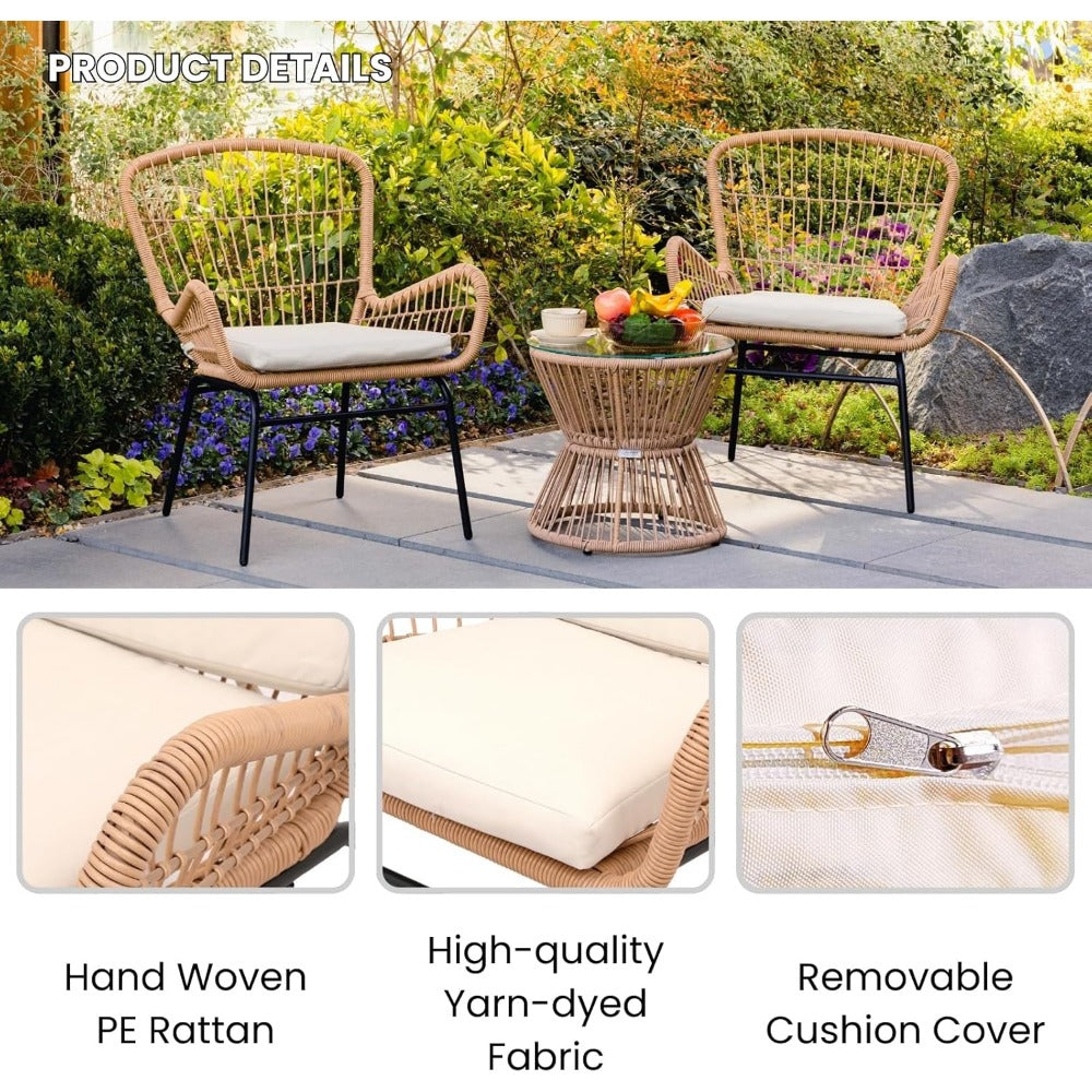 Outdoor Wicker Furniture: 3-Piece Rattan Patio Bistro Set