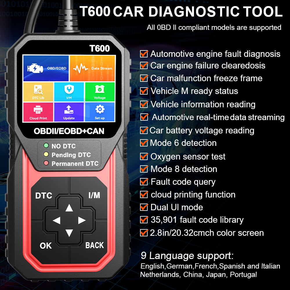 OBD2 Scanner T600: Pro Car Diagnostic & Oxygen Sensor Test