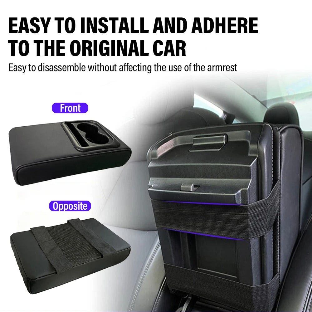 Car Console Cushion - Waterproof Armrest with Cup Holder
