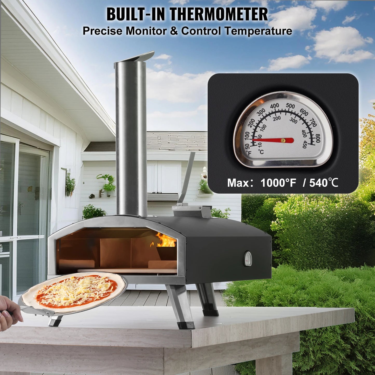 Tri-Fuel Outdoor Pizza Oven with Pizza Stone