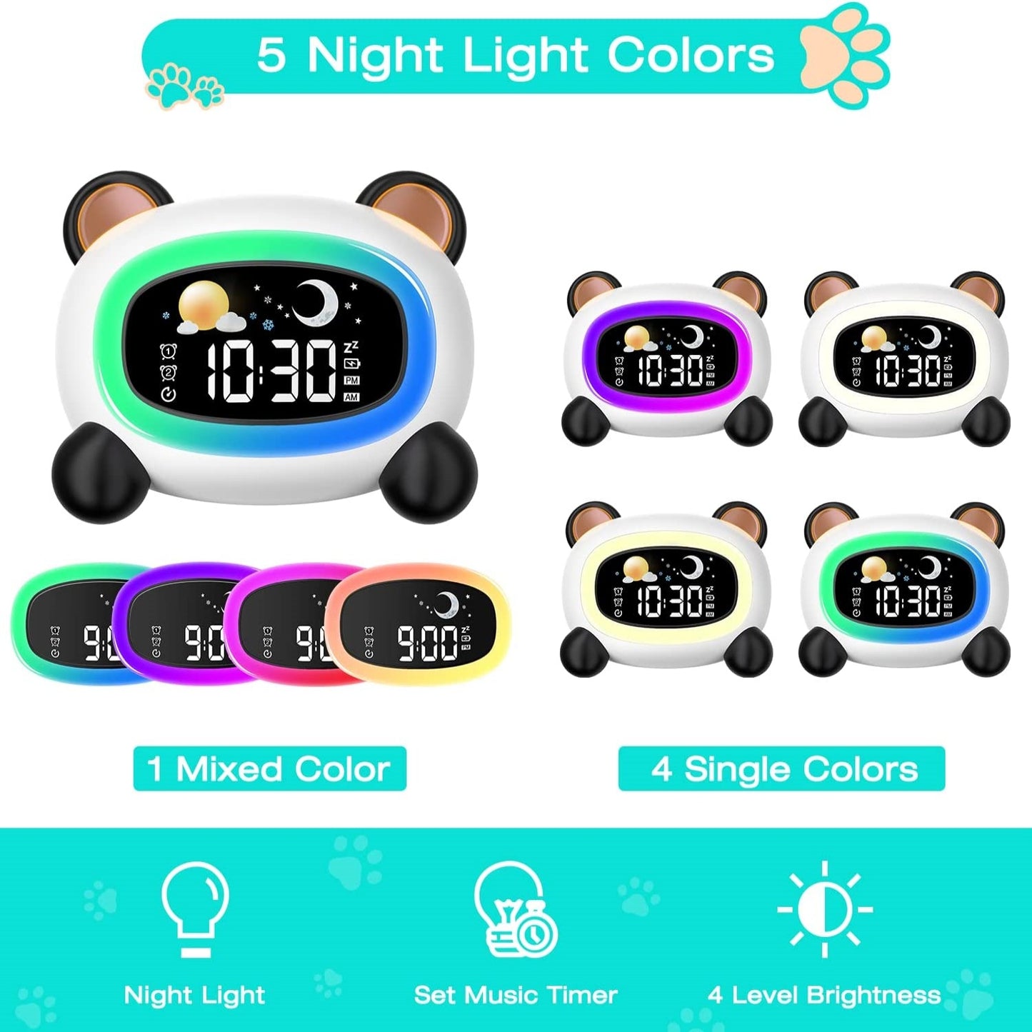 Cute Panda LED Alarm Clock with Night Light & Sleep Trainer