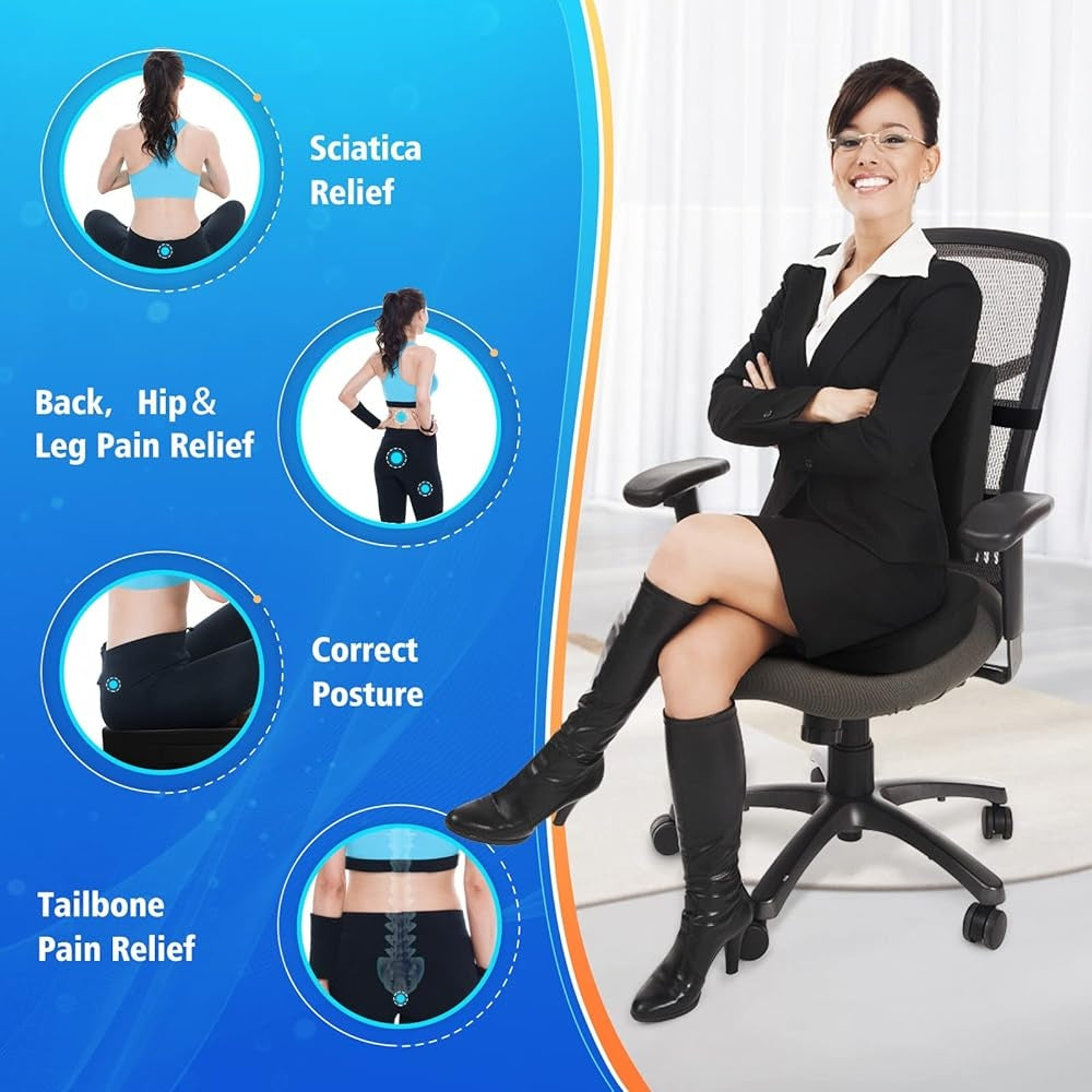 Memory Foam Seat Cushion & Lumbar Support Pillow Set