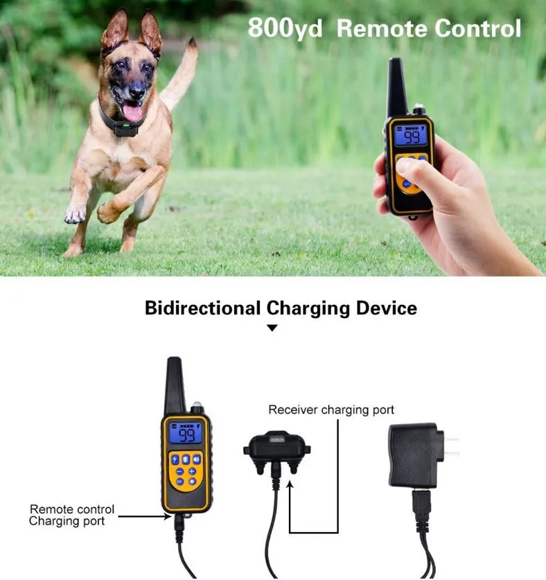 Rechargeable Dog Training Collar - 800m Remote, Waterproof