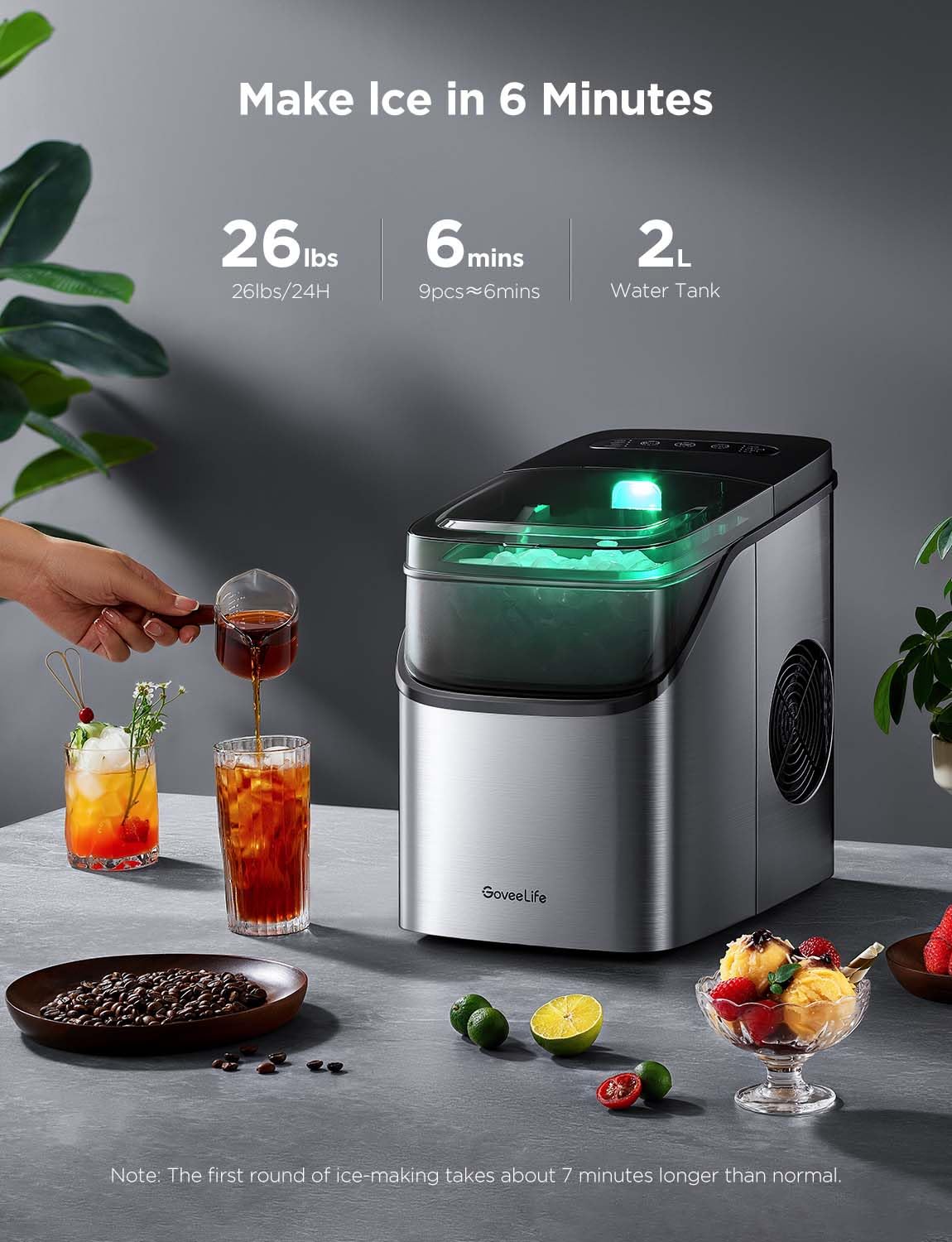 Smart Ice Maker: Voice-Controlled, 9 Cubes in 6 Mins
