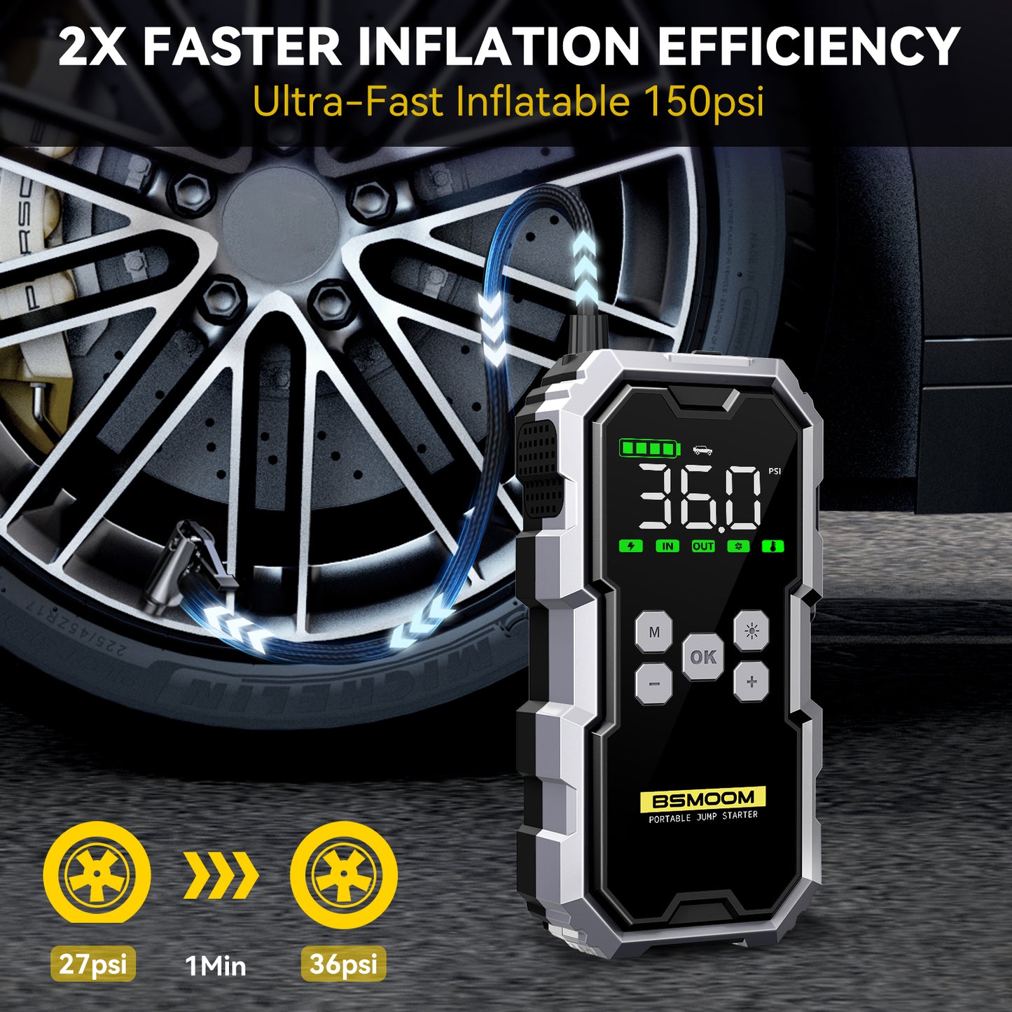 Car Jump Starter with Air Compressor and LCD Screen