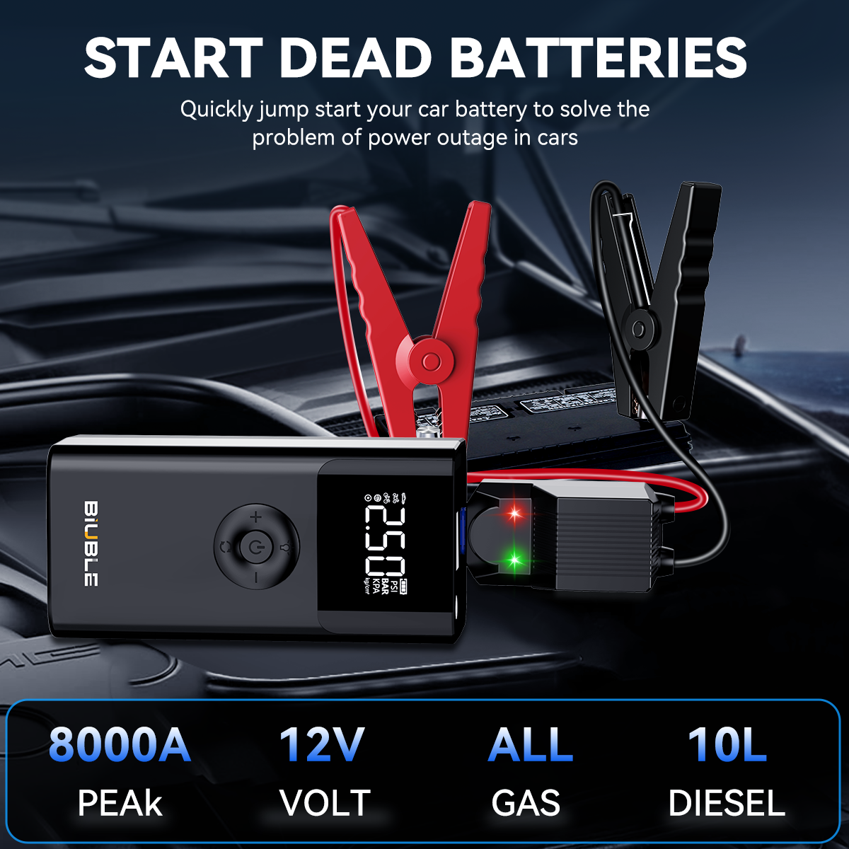 8000A Car Jump Starter & Power Bank with 150PSI Air Pump
