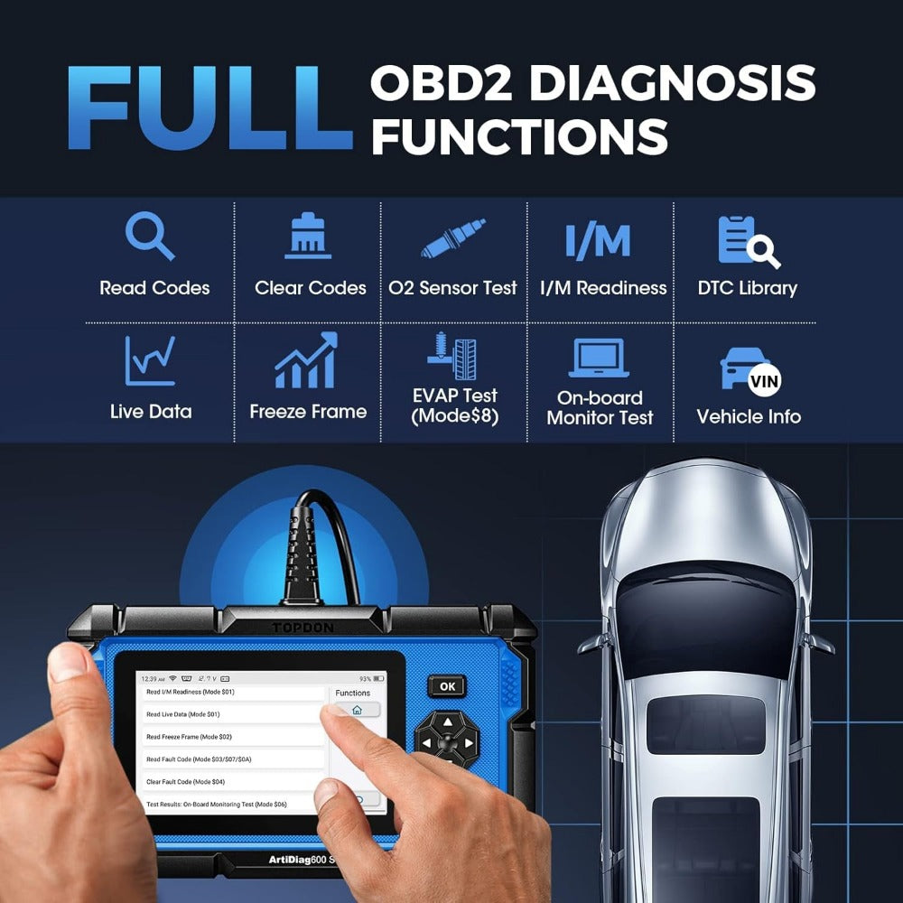 TOPDON AD600S OBD2 Scanner: 9 Resets, ABS/SRS/Engine Diagnostics