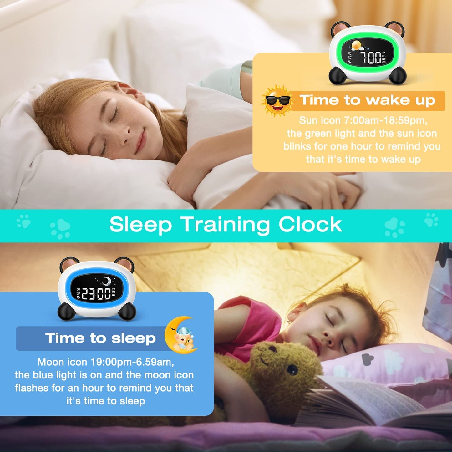 Cute Panda LED Alarm Clock with Night Light & Sleep Trainer