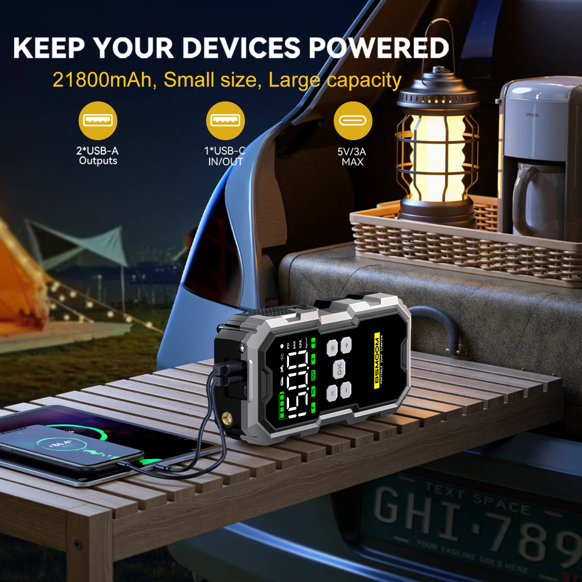 Car Jump Starter with Air Compressor and LCD Screen
