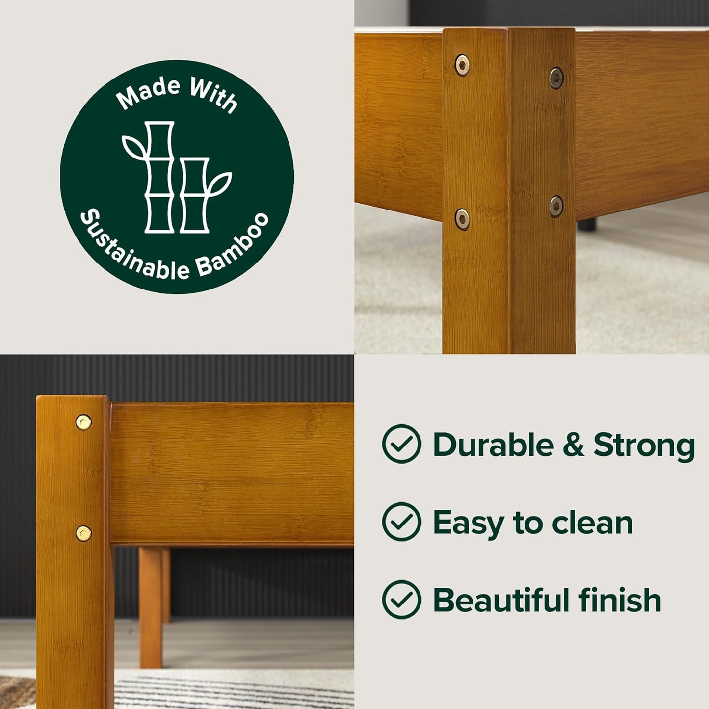 Bamboo Platform Bed Frame Queen - No Box Spring Needed