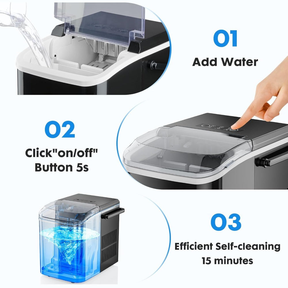 Portable Ice Maker - 9 Cubes in 6 Mins, 26.5lbs/Day