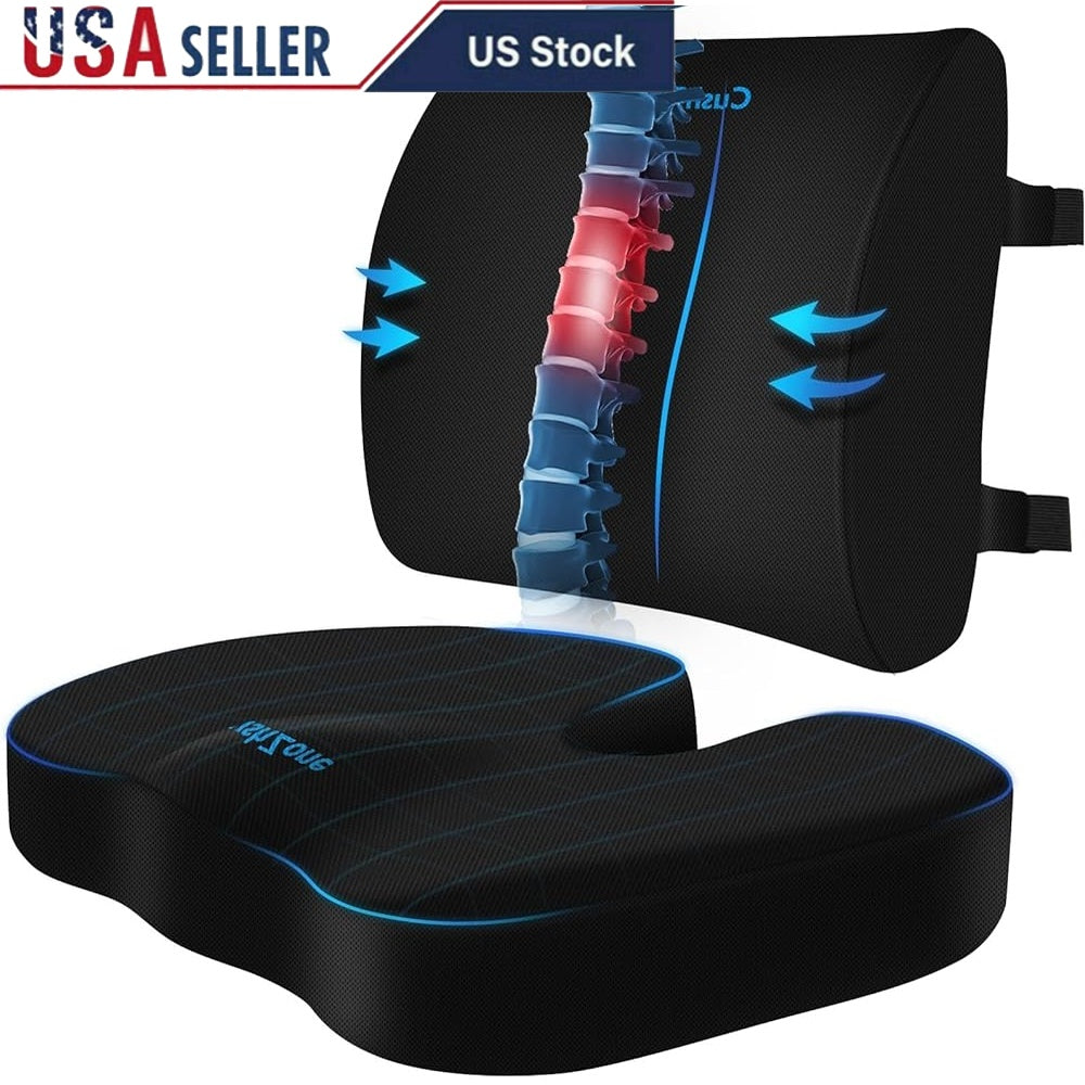 Memory Foam Seat Cushion & Lumbar Support Pillow Set