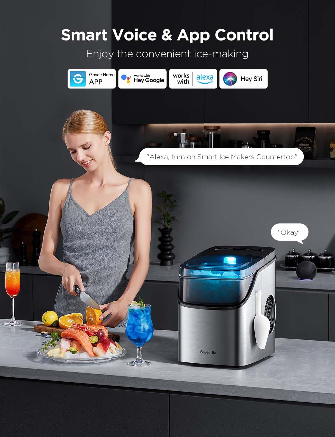 Smart Ice Maker: Voice-Controlled, 9 Cubes in 6 Mins