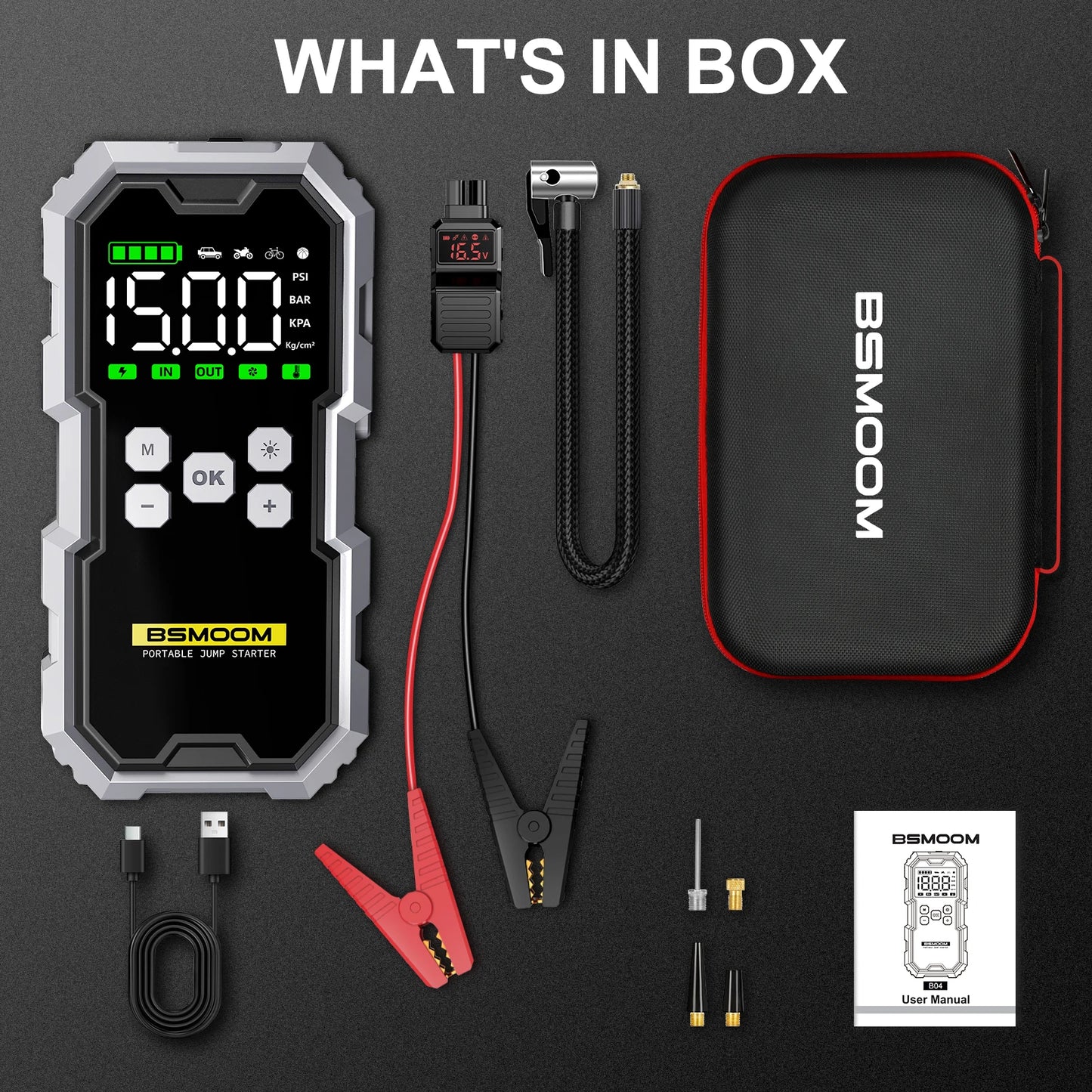Car Jump Starter with Air Compressor and LCD Screen