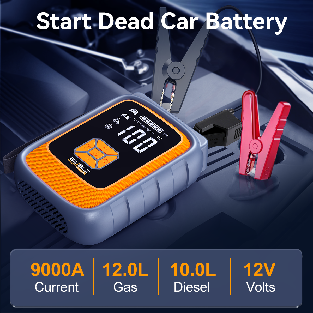 9000A Car Jump Starter 12V Portable Booster for Gas & Diesel