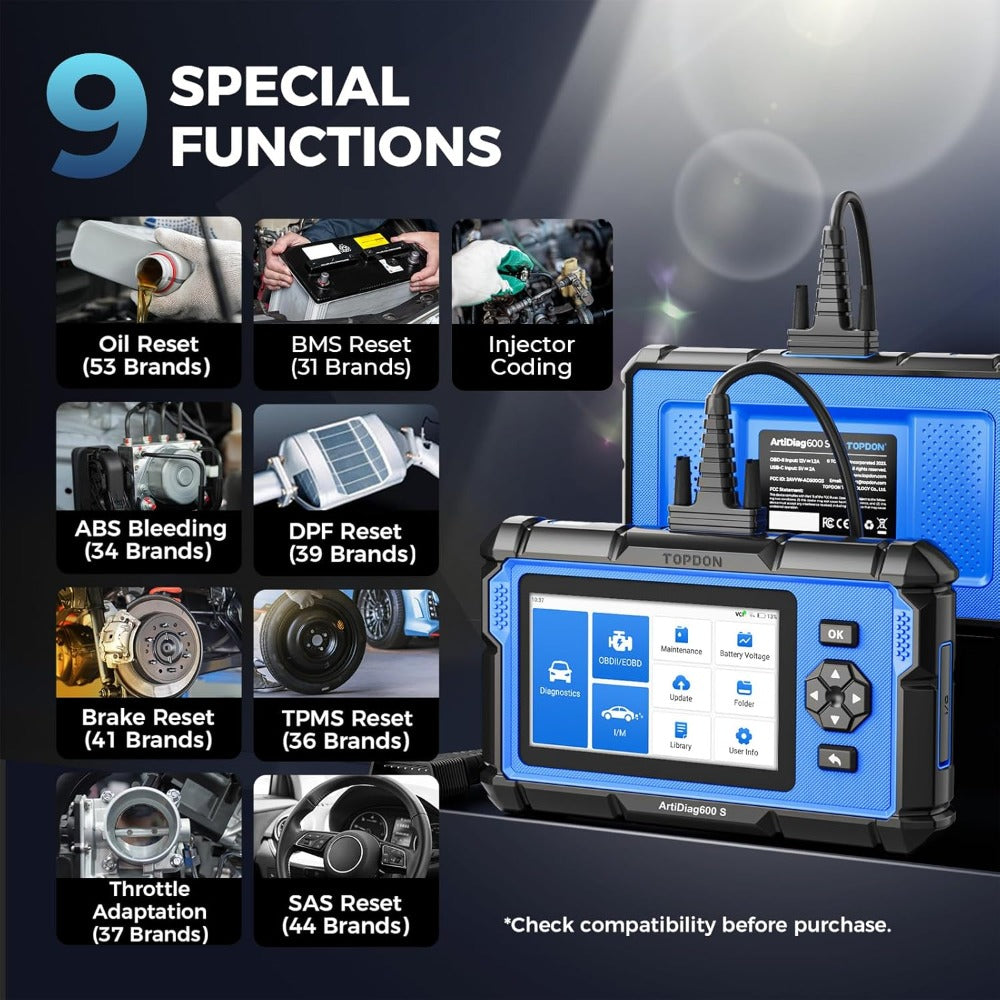 TOPDON AD600S OBD2 Scanner: 9 Resets, ABS/SRS/Engine Diagnostics