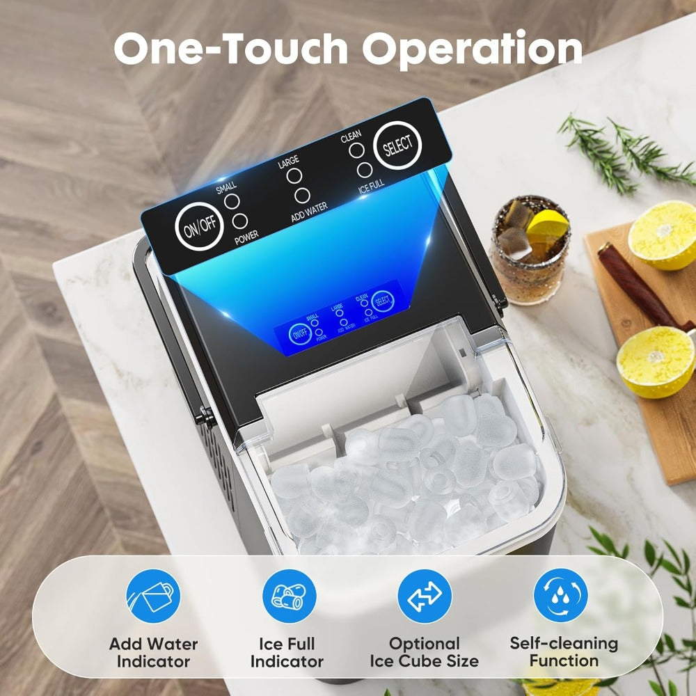 Portable Ice Maker - 9 Cubes in 6 Mins, 26.5lbs/Day
