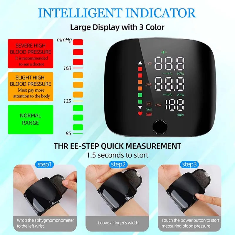 Rechargeable LED Wrist BP Monitor - Voice Broadcast