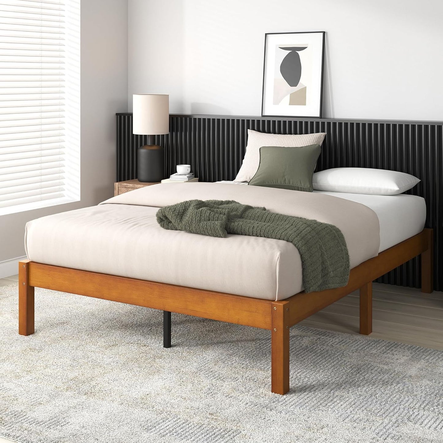 Bamboo Platform Bed Frame Queen - No Box Spring Needed