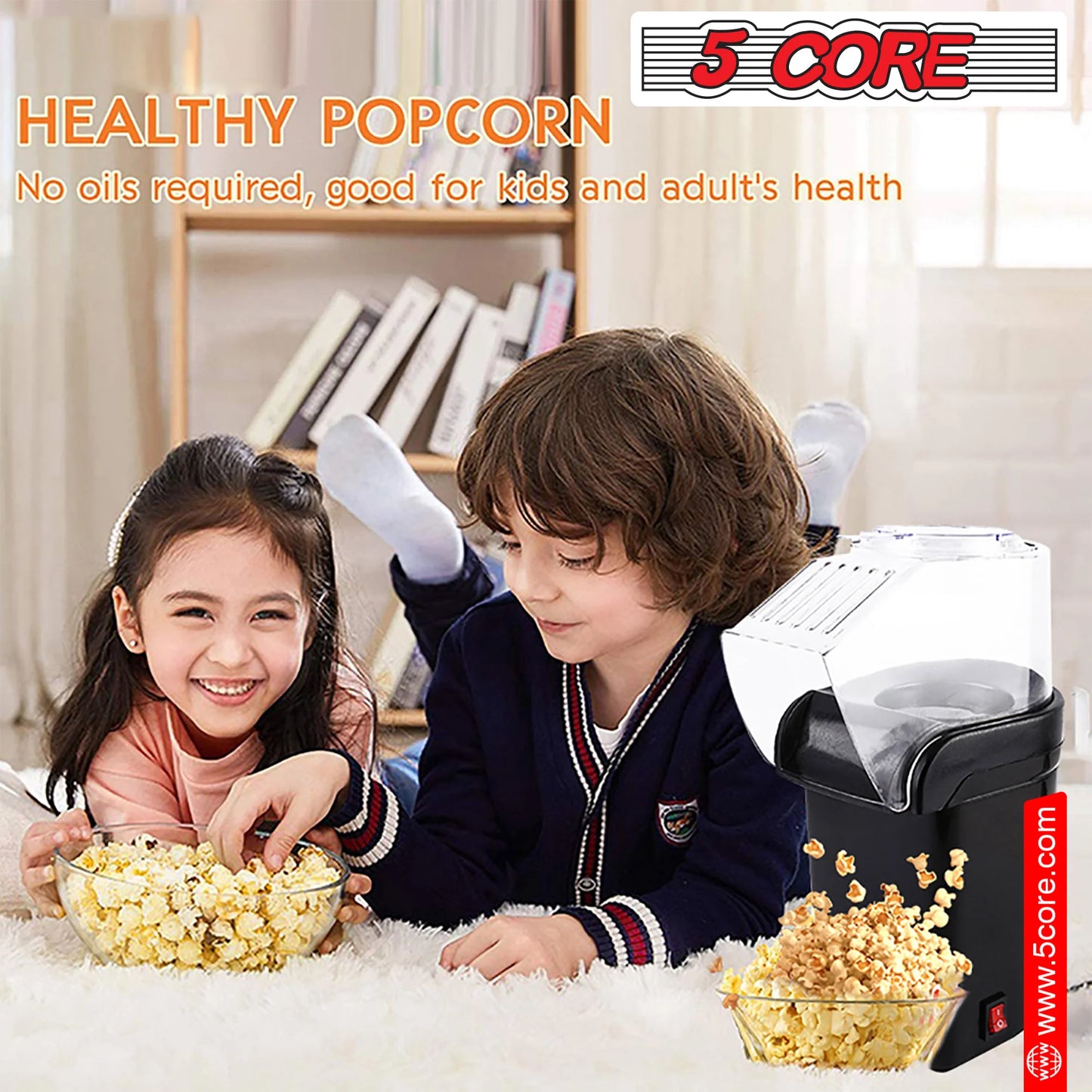 Popcorn Machine Hot Air Popper - Oil-Free, BPA-Free, 16 Cups