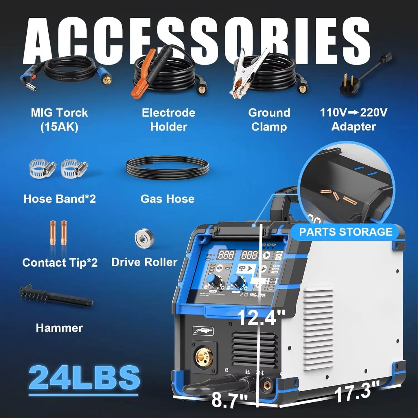 200A MIG Welder 110V/220V Dual Voltage 4-in-1 Gas Gasless TIG ARC