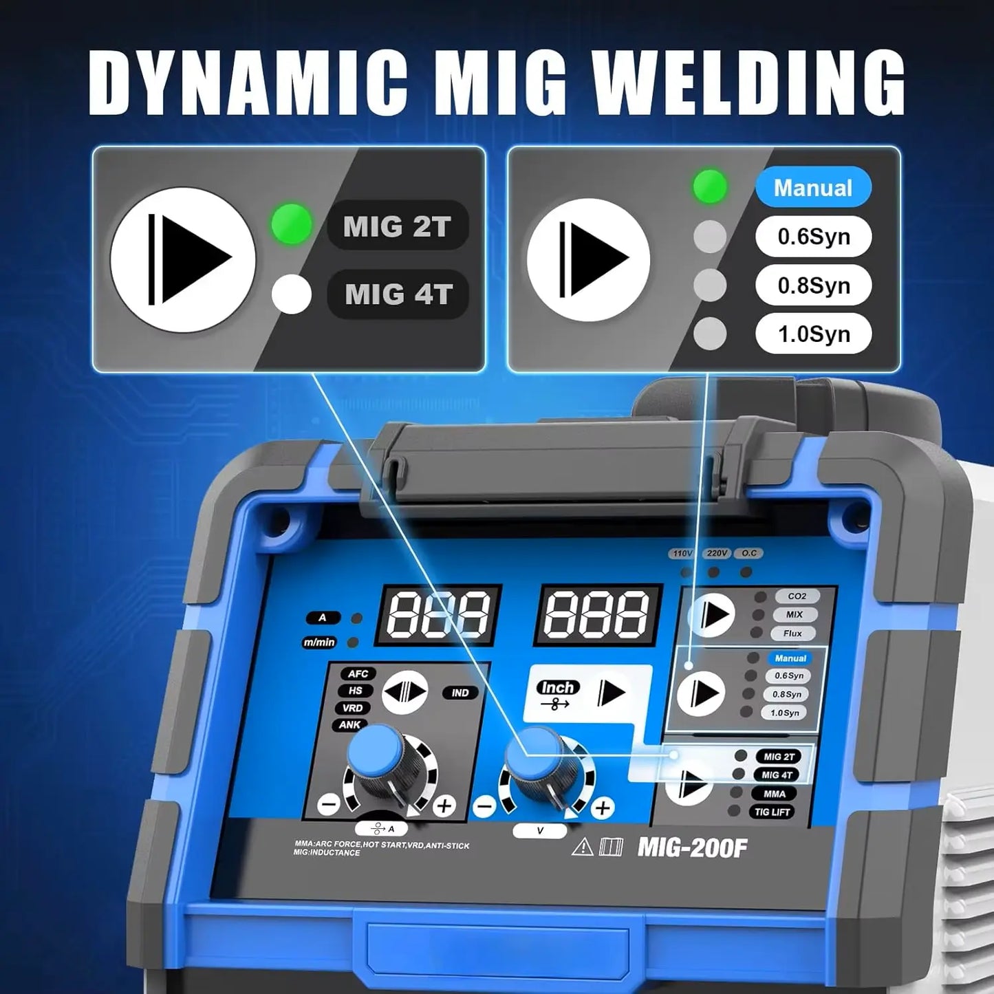 200A MIG Welder 110V/220V Dual Voltage 4-in-1 Gas Gasless TIG ARC