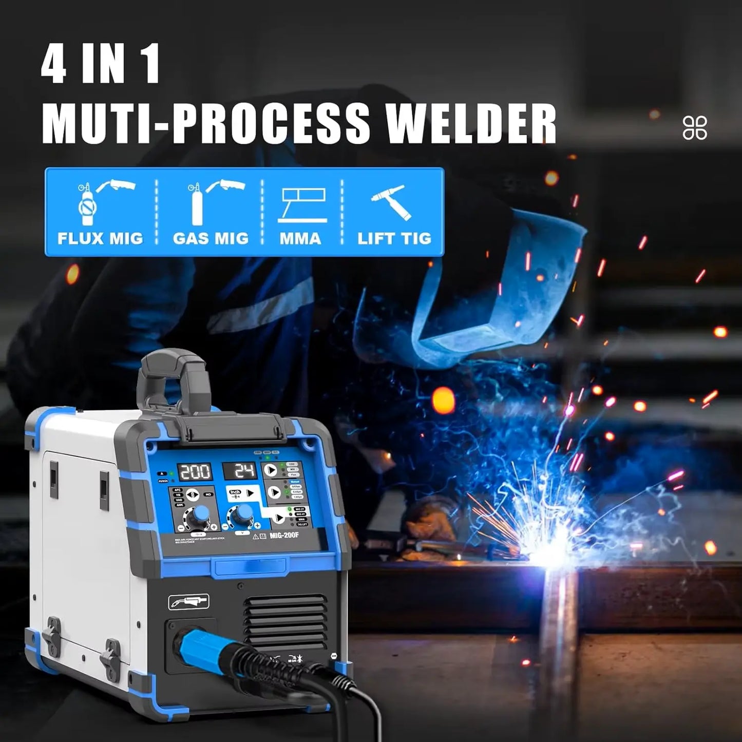 200A MIG Welder 110V/220V Dual Voltage 4-in-1 Gas Gasless TIG ARC